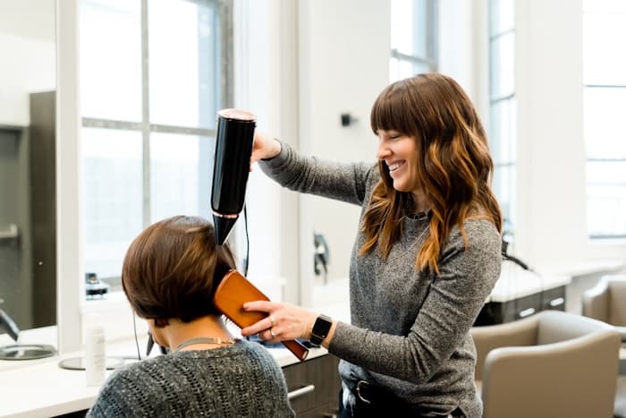Hair styling at a salon